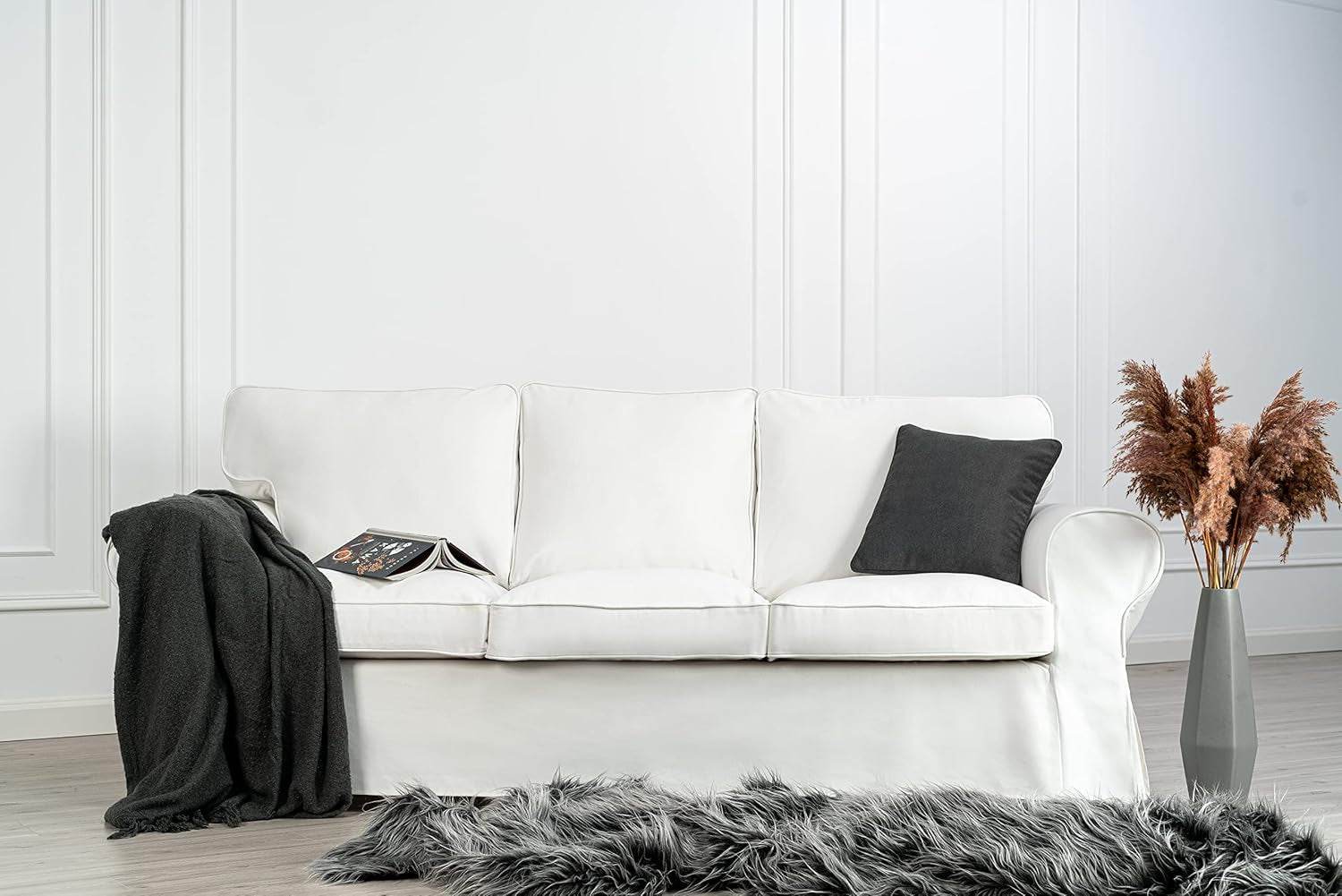 Cotton Ektorp 3 Seat Sofa Cover Slipcover Replacement Made for the IKEA Ektorp 3 Seat Sofa Cover(Cotton White)-Does NOT Fit Ektorp 3.5-Seat Sofa NOT Fit Uppland Series Sofa - Loft&Timber