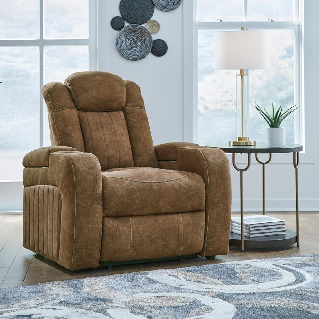 Wolfridge Contemporary Faux Leather Upholstered Power Recliner with Adjustable Headrest, USB Ports and 2 Cup Holders, Dark Brown-1
