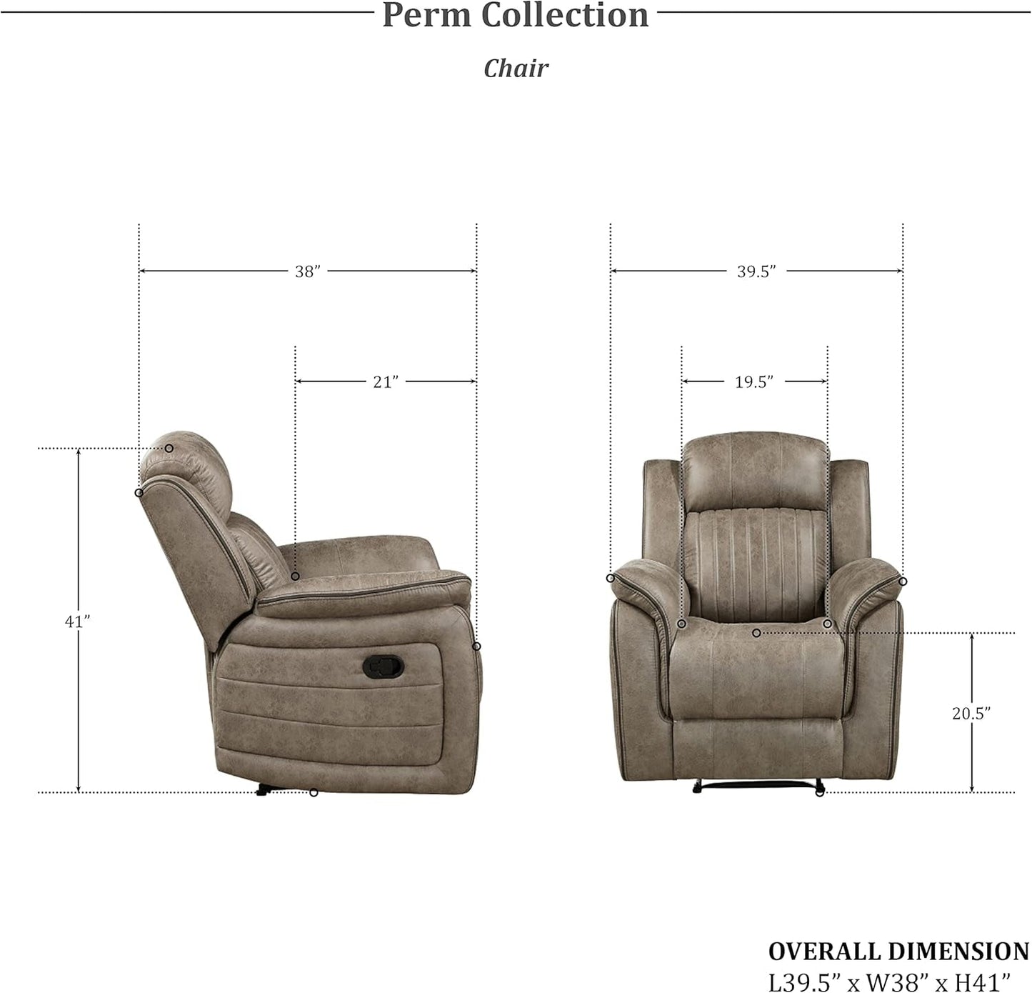 Modern Recliner Living Room Set, Sandy Brown Microfiber Upholstery, 3-Piece Set (Reclining Chair, Loveseat, Sofa), 83.5"L X 38"W X 41"H-1