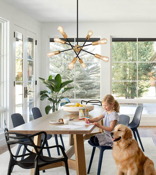 8 Lights Dining Room Light Fixtures Modern Sputnik Chandelier Black and Gold Mid Century Pendant Light for Kitchen Island Entryway Foyer Living Room UL Listed - Loft&Timber