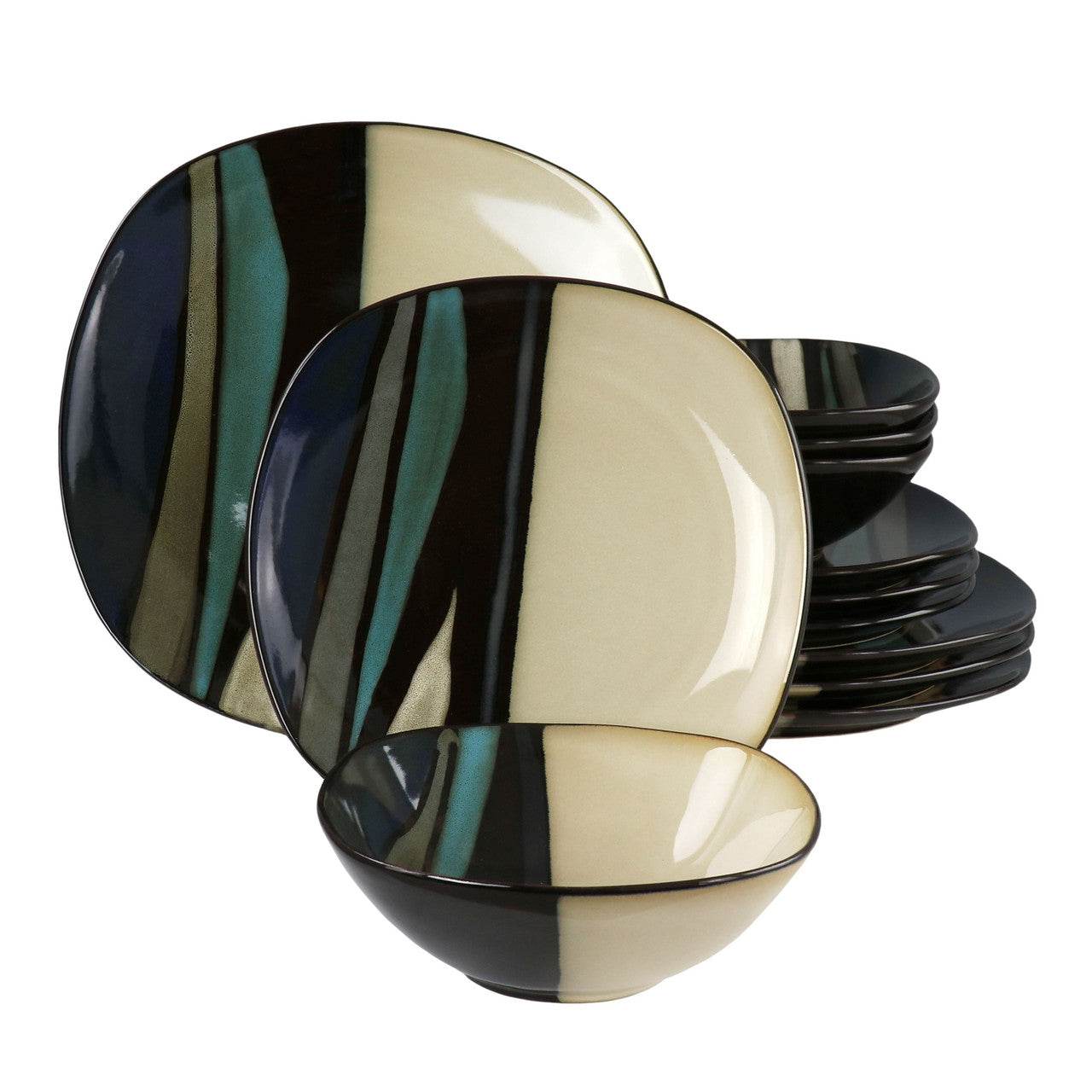 Hometrends Althea 12 Piece Soft Square Stoneware Dinnerware Set in Teal - Loft&Timber