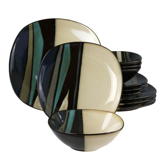 Hometrends Althea 12 Piece Soft Square Stoneware Dinnerware Set in Teal - Loft&Timber