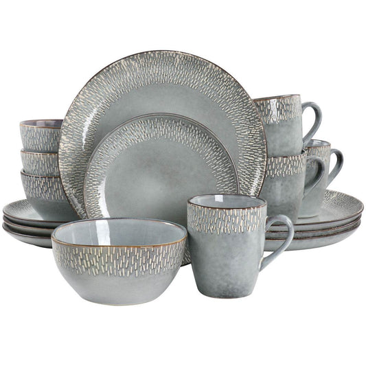 Meritage 16 Piece Reactive Glaze Stoneware Dinnerware Set in Grey - Loft&Timber