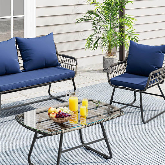 Stylish Four Piece Wicker Outdoor Bistro Furniture Set - Loft&Timber