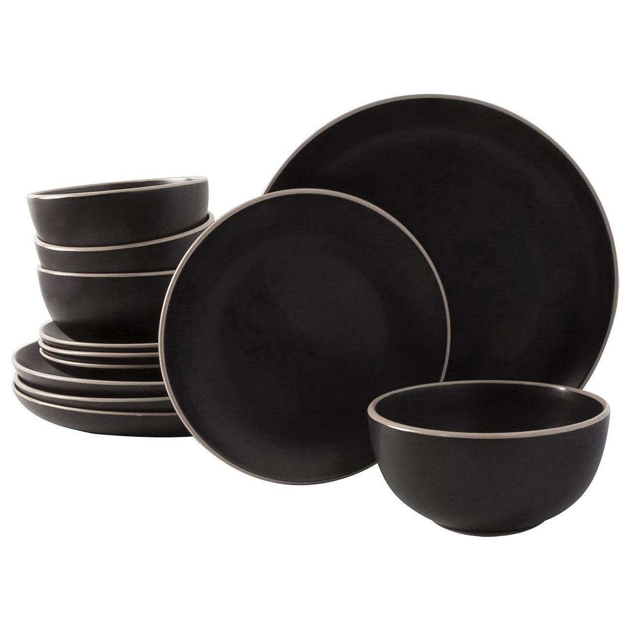 Gibson Home Rockaway 12 Piece Stoneware Dinnerware Set in Black - Loft&Timber