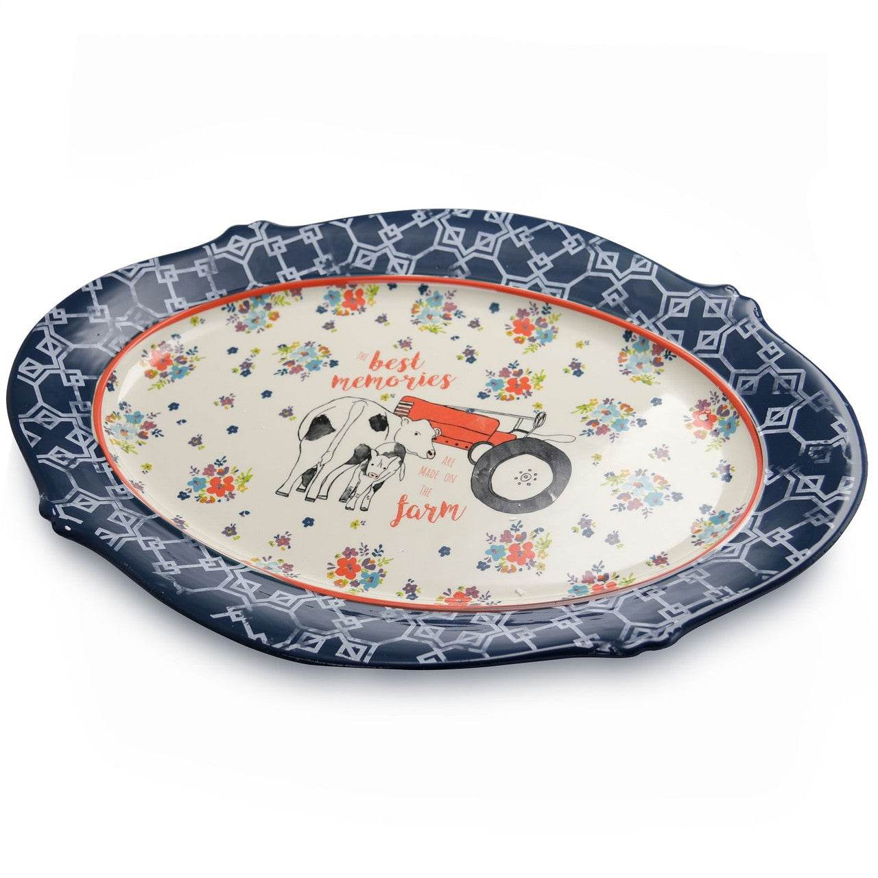 Urban Market Life on the Farm 18.5 Inch Oval Ceramic Serving Platter in Floral Farm Pattern - Loft&Timber