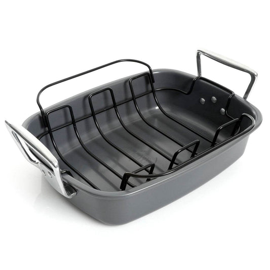 Kenmore Travens 17 Inch Carbon Steel Roaster in Grey with Rack in Black - Loft&Timber