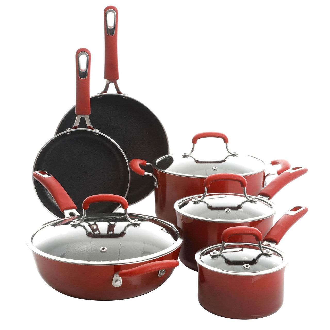 Kenmore Elite Andover 10 Piece Nonstick Aluminum Cookware Set in Red Gradient - Loft&Timber
