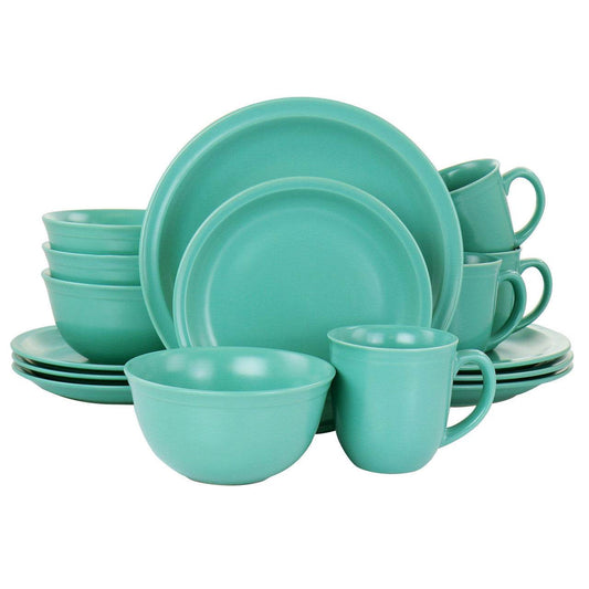 Gibson Home 16 Piece Siam Stoneware Dinnerware Set in Green - Loft&Timber