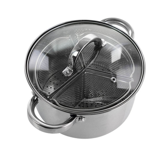 Oster Sangerfield 5 Piece 4 Quart Stainless Steel Dutch Oven with Lid and 3-Section Dividers - Loft&Timber