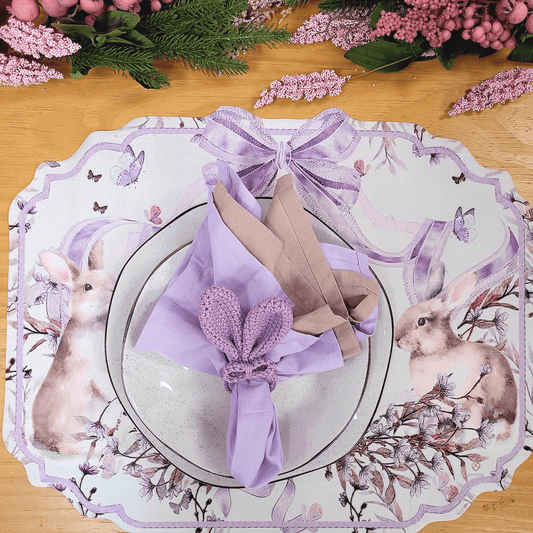 Set 4 Placemats Waterproof Lace Lilac Easter Bunny Gardens Non Slip Easy to Clean placemat, Reusable Placemats, Dining Table, TableSetting - Loft&Timber