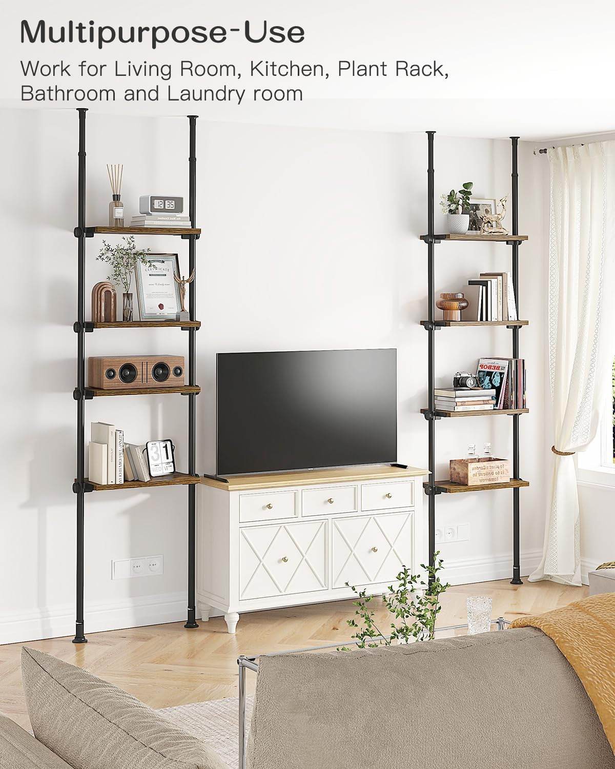 Adjustable Tall Narrow Bookshelf for Bedroom, 64 to 113Inch Height - Loft&Timber