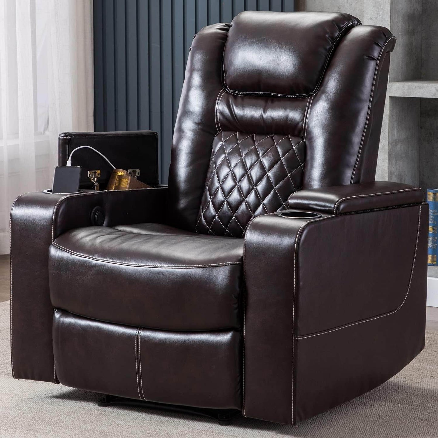 Electric Power Recliner Chair (Brown) - Loft&Timber