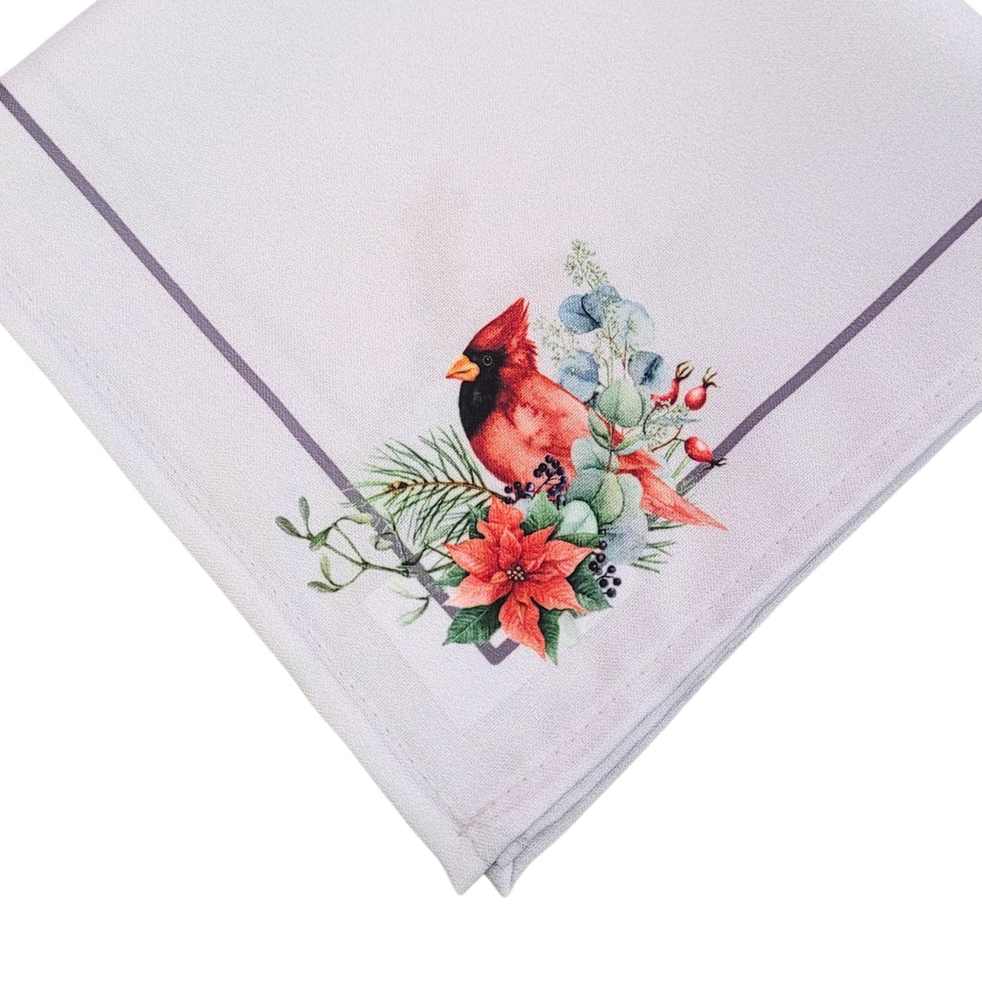 Charlo's Cloth Napkins Set of 4 Royal Bird and Christmas Grey 16" by 16" - Loft&Timber
