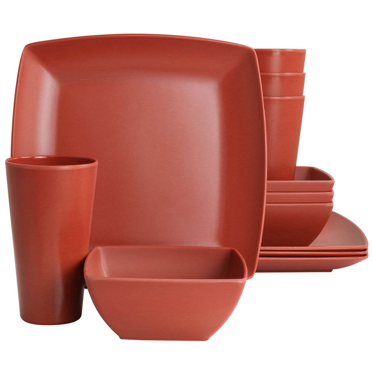 Gibson Home Grayson Melamine 12 Piece Square Dinnerware Set in Orange - Loft&Timber