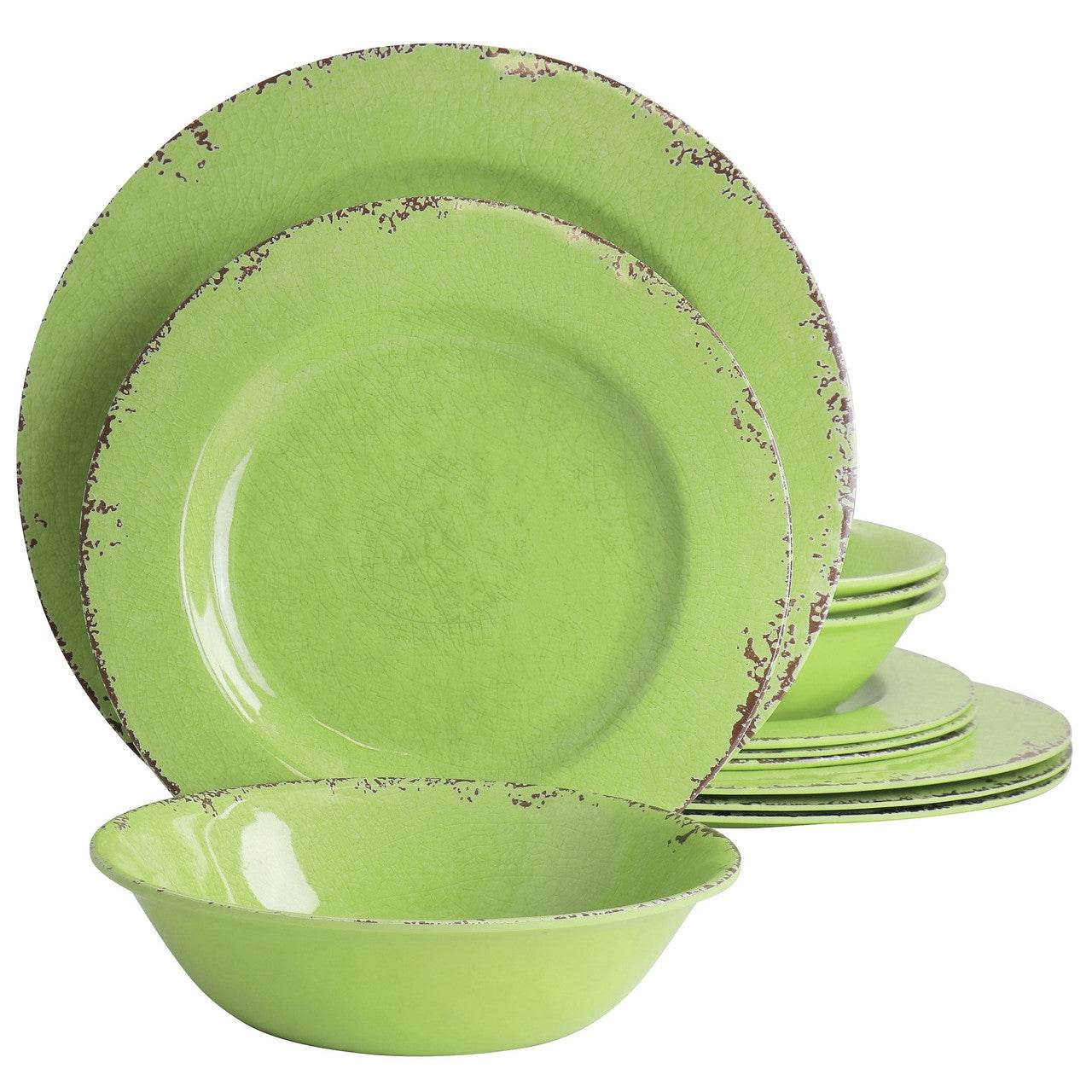 Gibson Mauna 12 Piece Melamine Dinnerware Set in Crackle Green - Loft&Timber