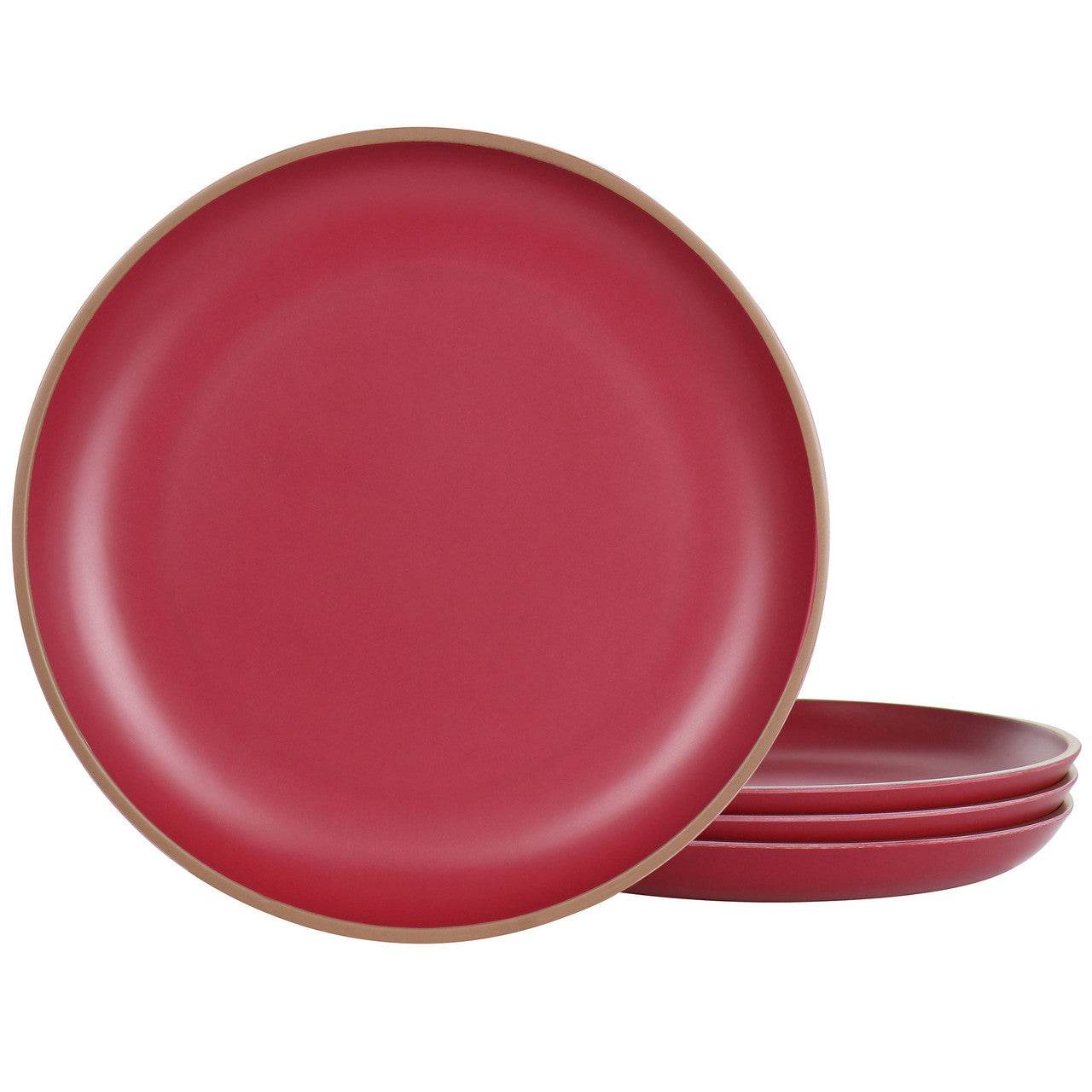 Gibson Home Rockabye 4 Piece Melamine Dinner Plate Set in Dark Pink - Loft&Timber
