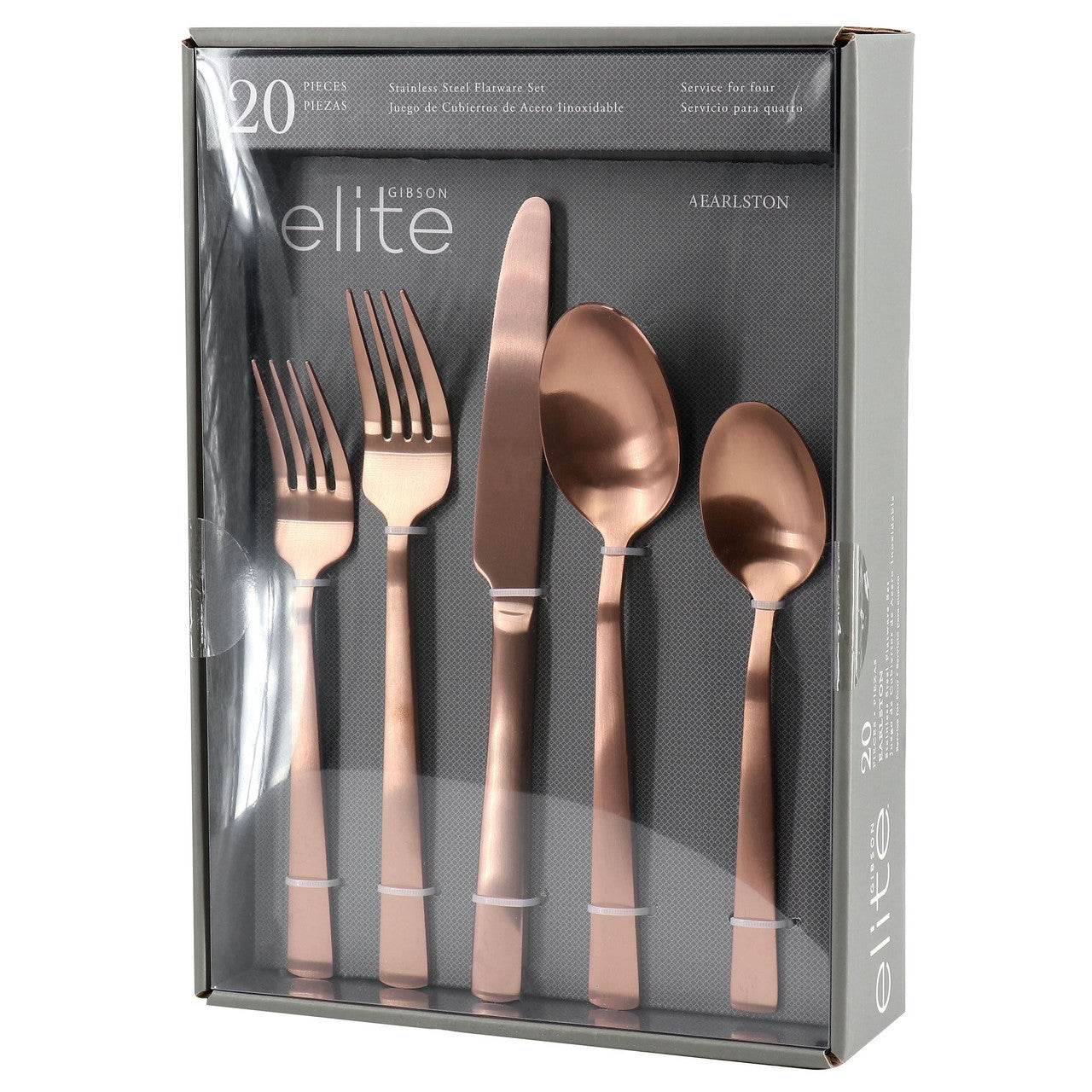 Gibson Elite Earlston 20 Piece Stainless Steel Flatware Set in Bronze - Loft&Timber