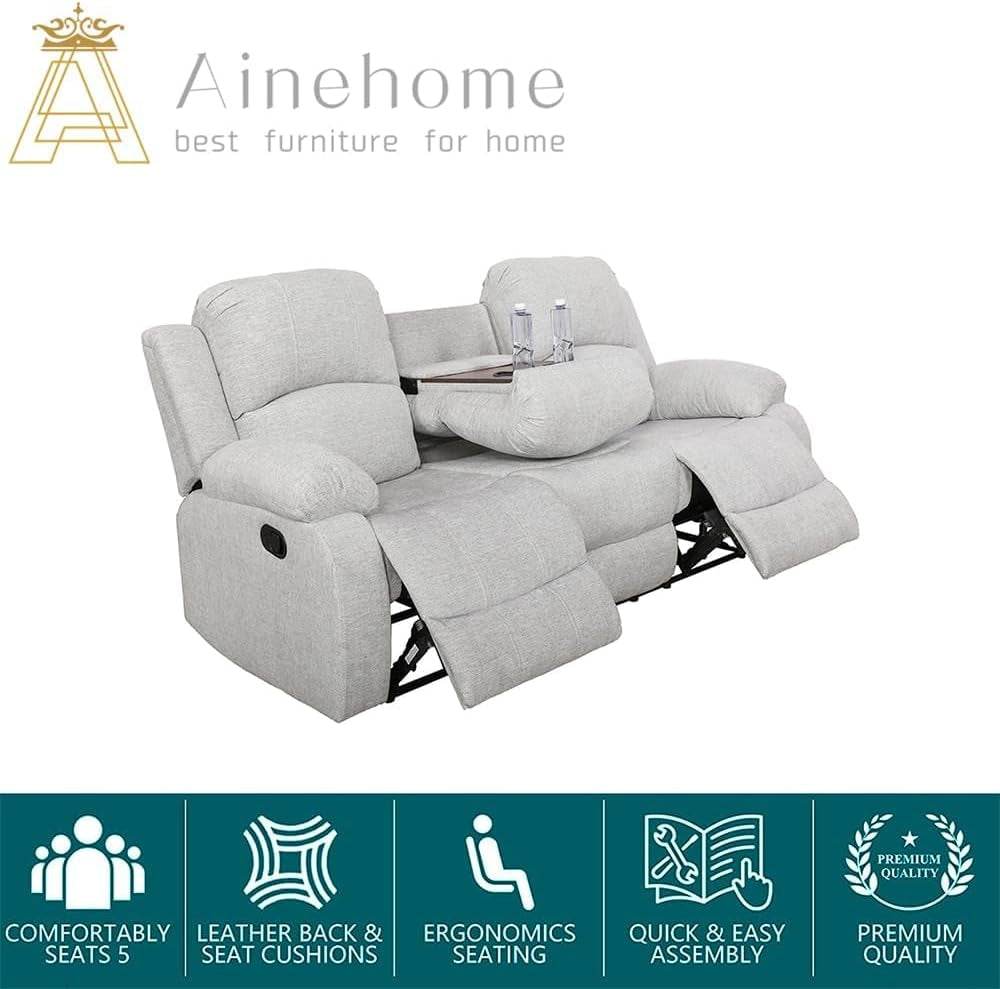 Grey White Microfiber Leather Recliner Sofa Set - Loft&Timber