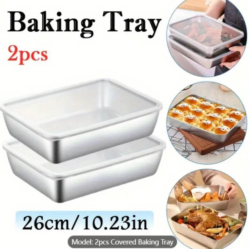 Eco-Friendly Non-Stick Stainless Steel Baking Pan Set with Lid - BPA-Free - Loft&Timber