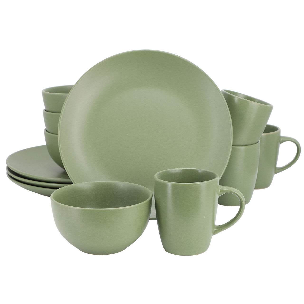 Gibson Home Everyday Plus 12 Piece Round Stoneware Dinnerware Set in Green - Loft&Timber
