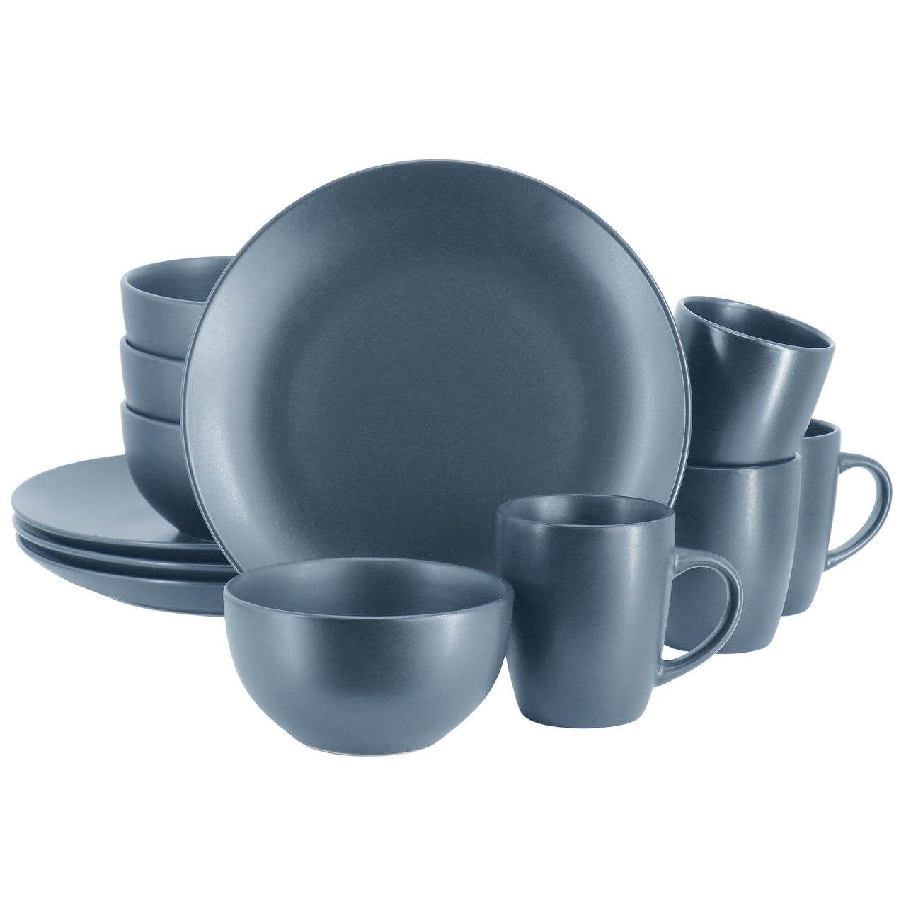 Gibson Home Everyday Plus 12 Piece Round Stoneware Dinnerware Set in Blue - Loft&Timber