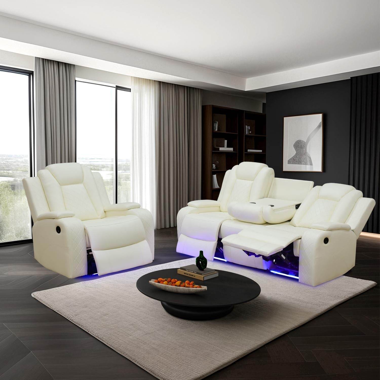 Power White Leather Reclining Sofa Set - Loft&Timber
