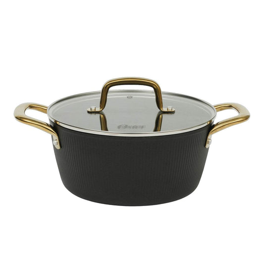 Oster Abbottsford 4.4 Quart Nonstick Aluminum Dutch Oven with Glass Lid in Black - Loft&Timber