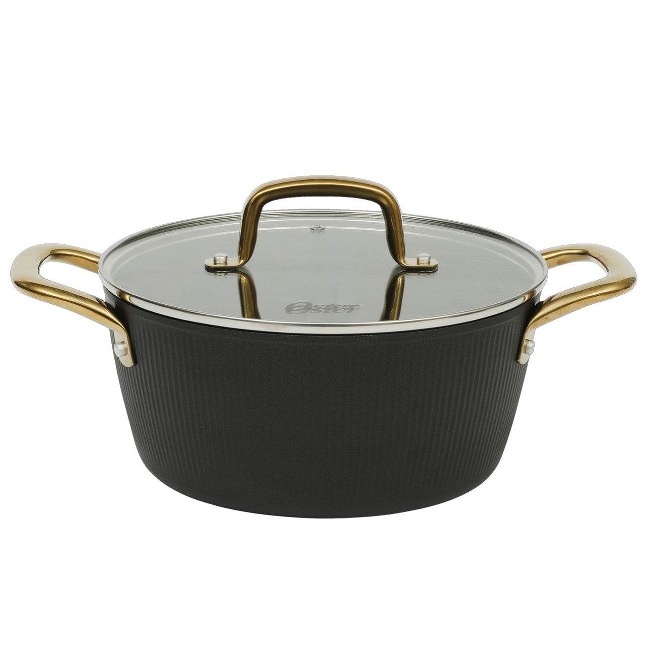 Oster Abbottsford 7 Quart Nonstick Aluminum Dutch Oven with Glass Lid in Black - Loft&Timber