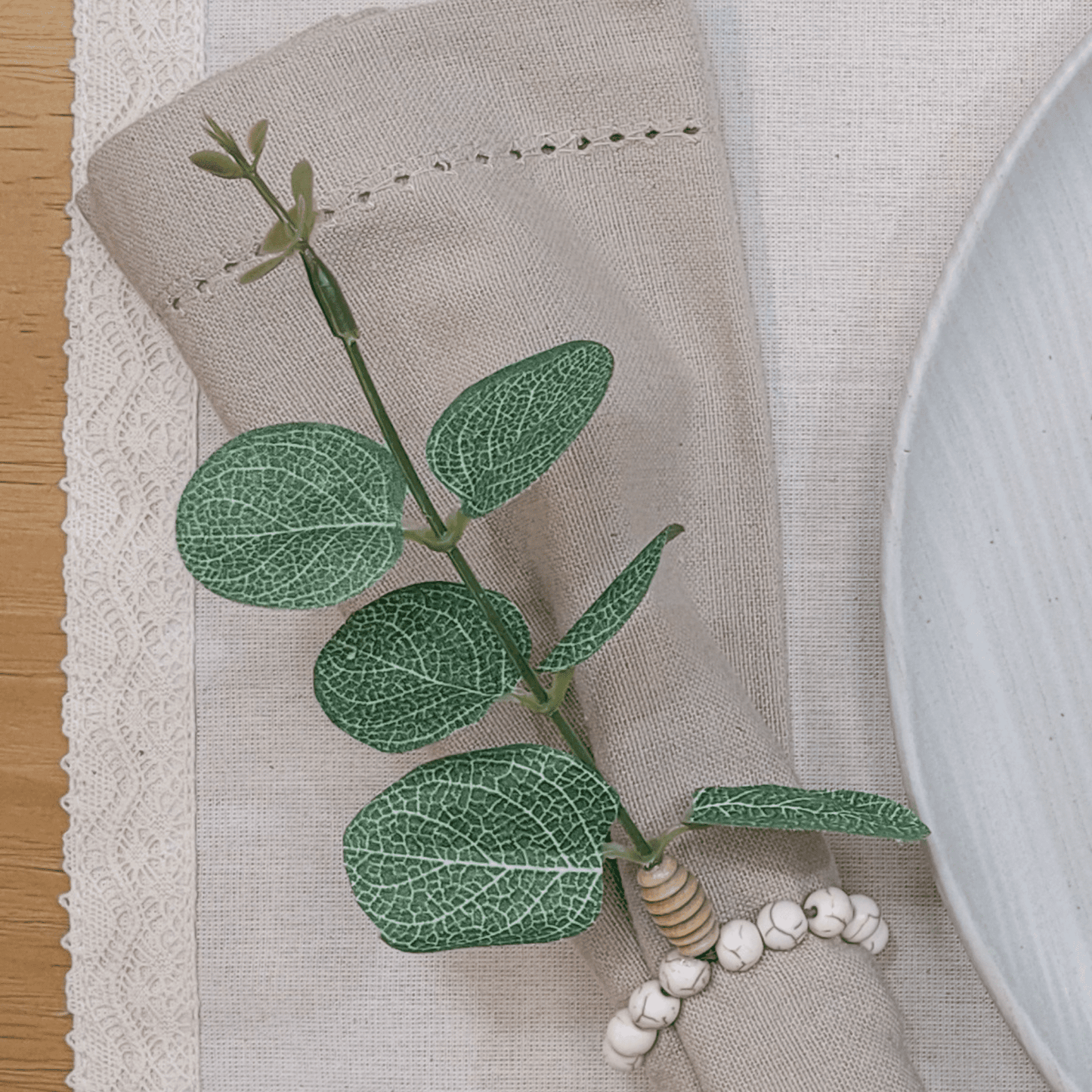 Charlo's Set of 12 Green Leaf Eucalyptus Napkin Rings, Rustic Napkin Ring, Minimalist Tabledecor-3