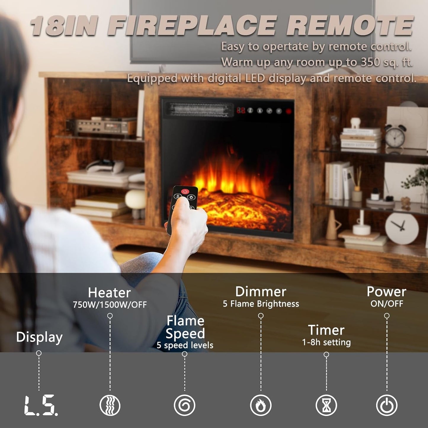 58" Brown Fireplace TV Stand for 65" TV-2