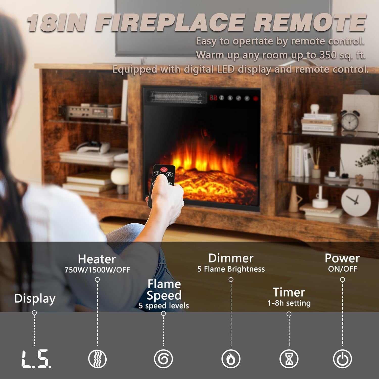 58" Brown Fireplace TV Stand for 65" TV-2