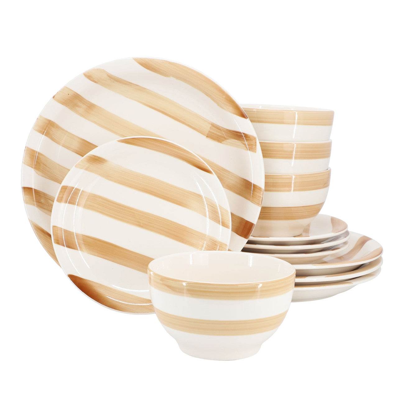 Gibson Home Kenwood Shores 12 Piece Stoneware Dinnerware Set in Sand Stripe - Loft&Timber
