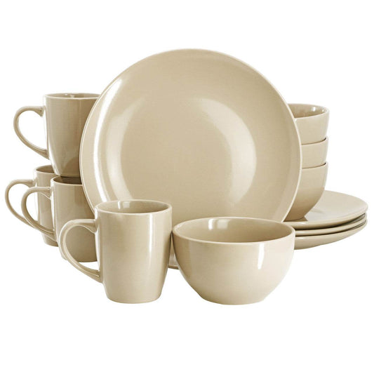 Gibson Home Everyday Plus 12 Piece Stoneware Dinnerware Set in Cream - Loft&Timber