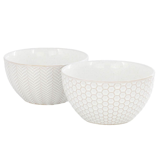 Gibson Elite Earlhart 2 Piece 6 Inch Ribbed Stoneware Cereal Bowl Set in White D970-148719.02 - Loft&Timber