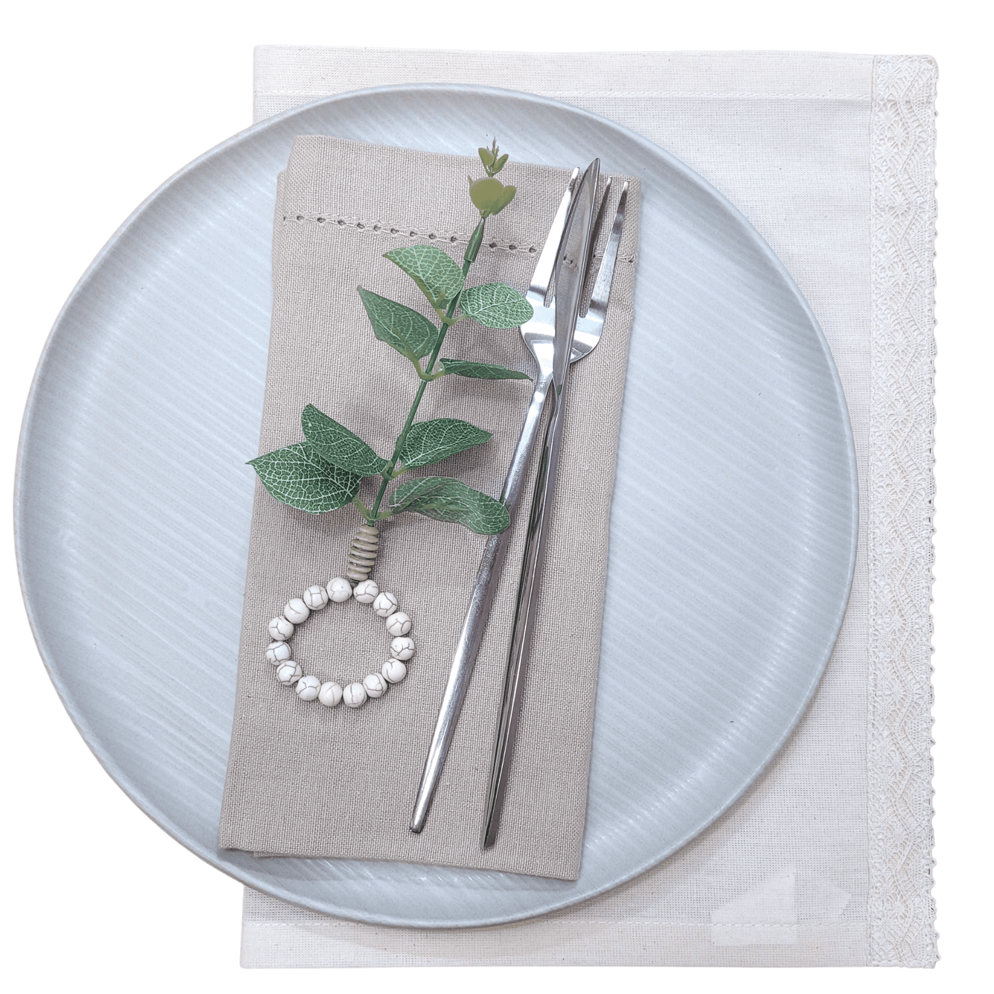Charlo's Set of 12 Green Leaf Eucalyptus Napkin Rings, Rustic Napkin Ring, Minimalist Tabledecor-1