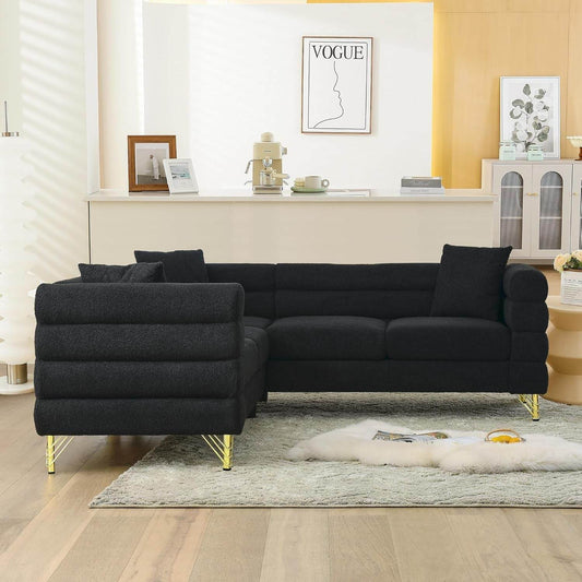 Black Oversized Corner Sofa 5 Seater, Teddy Fabric - Loft&Timber