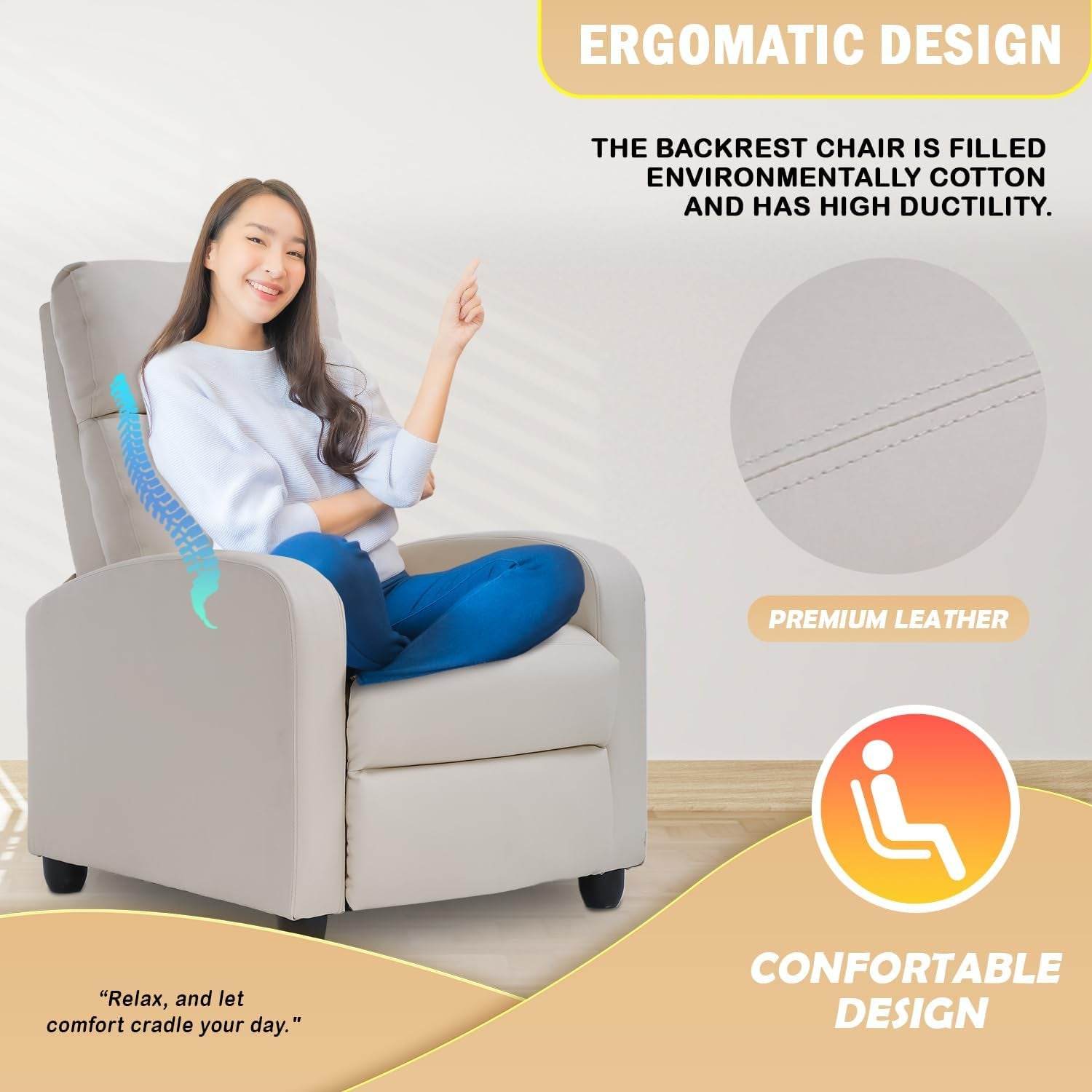 Recliner Chair in Beige - Loft&Timber