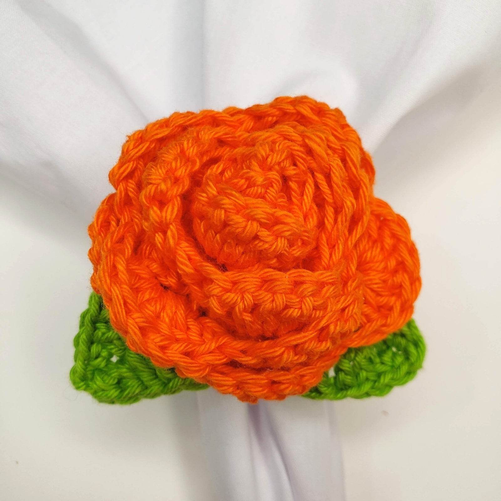 Charlo's Set of 4 Orange Crochet Rosebud Napkin Rings, High Quality Products, handmade, gifts - Loft&Timber