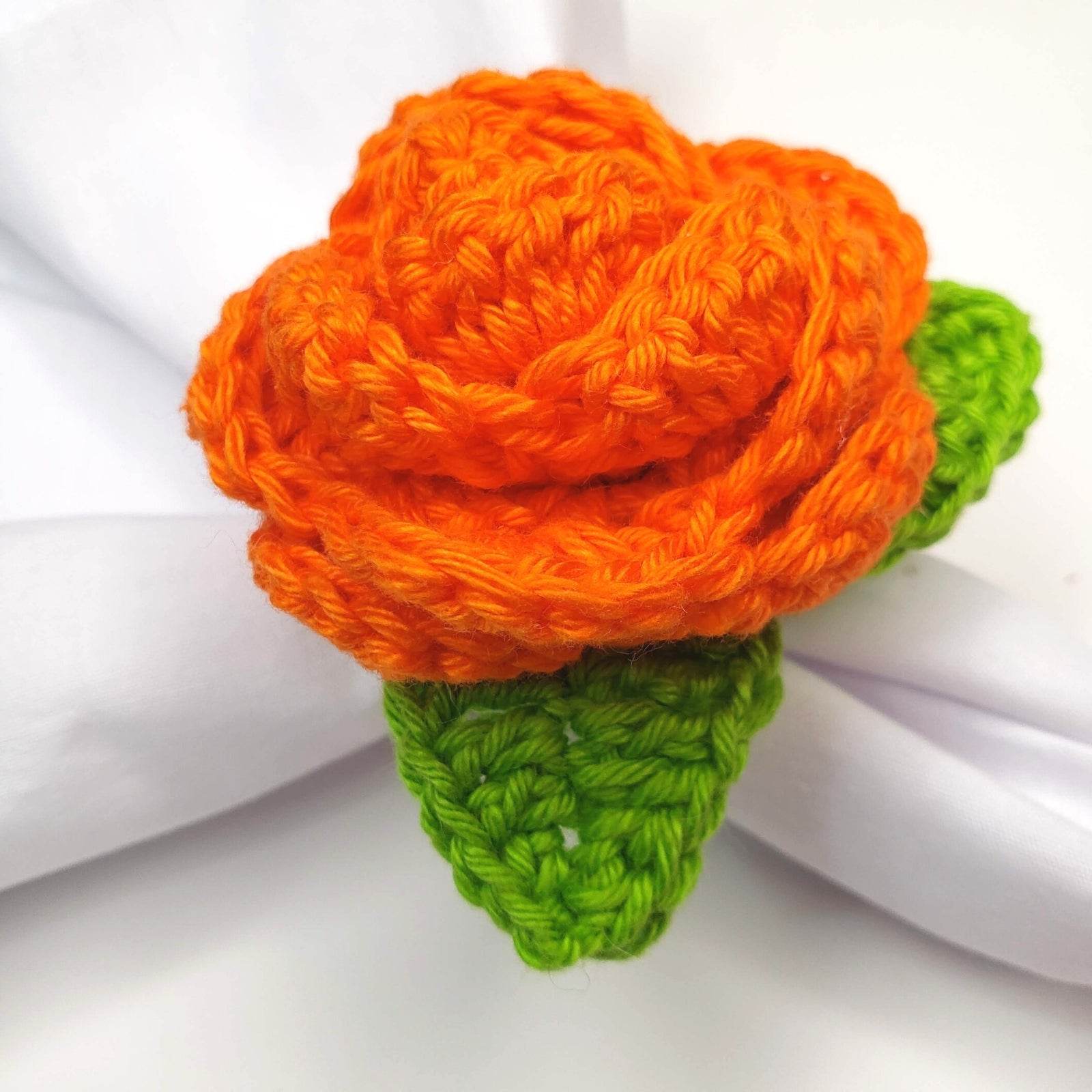Charlo's Set of 4 Orange Crochet Rosebud Napkin Rings, High Quality Products, handmade, gifts - Loft&Timber