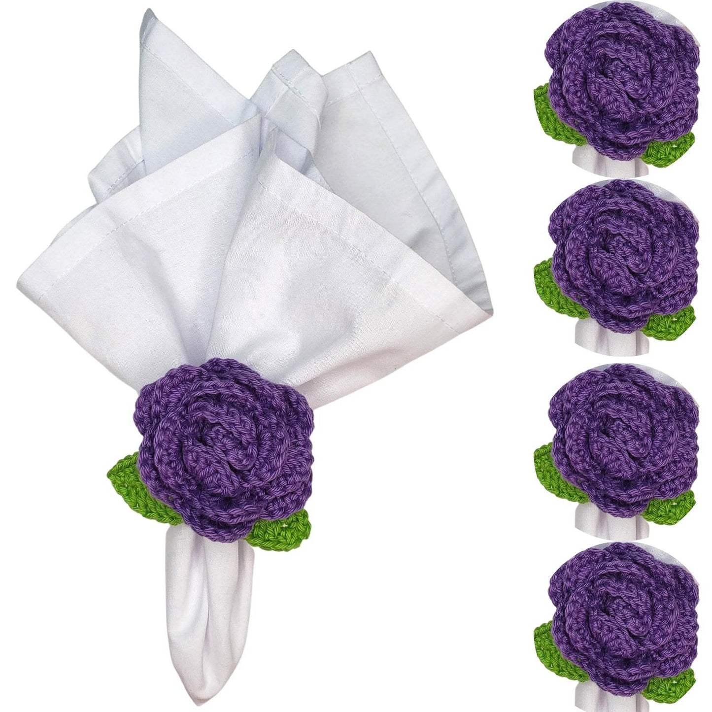 Charlo's Set of 4 Purple Crochet Rosebud Napkin Rings, High Quality Products, handmade, gifts - Loft&Timber