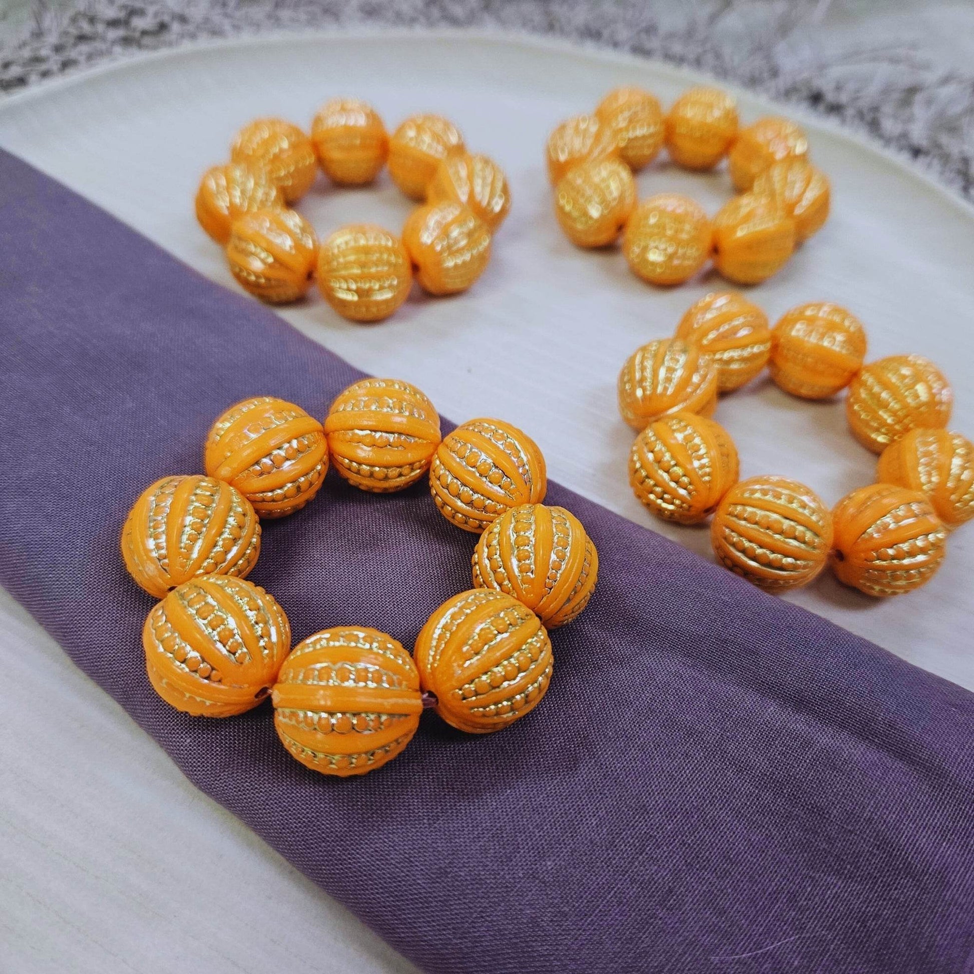 Maison Charlô | Set 4 Orange Shine Beaded Napkin Rings | Rustic Napkin Ring | Handmade - Loft&Timber