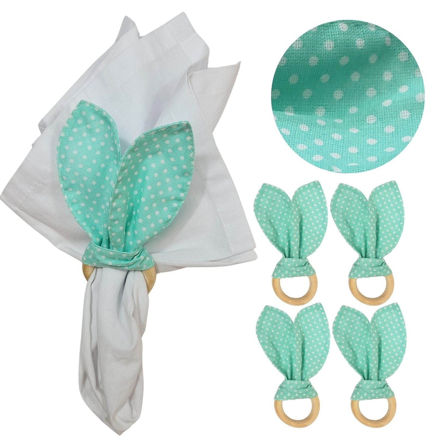 Maison Charlo | Easter Set of 4 Polka Dot Green Bunny Ears Napkin Rings | Dining Table Decor - Loft&Timber
