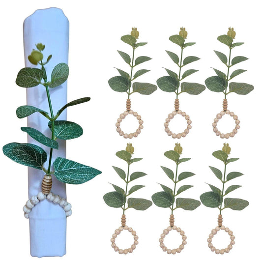Charlo's Set of 6 Green Leaf Eucalyptus Napkin Rings, Rustic Napkin Ring, Minimalist Tabledecor - Loft&Timber