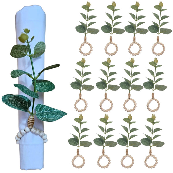 Charlo's Set of 12 Green Leaf Eucalyptus Napkin Rings, Rustic Napkin Ring, Minimalist Tabledecor-0