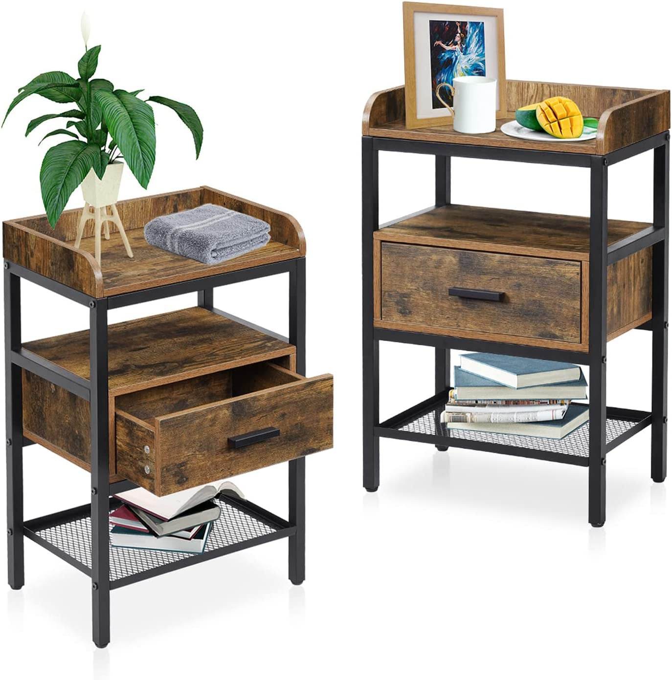 Industrial 3-Tier Nightstand Set - Loft&Timber