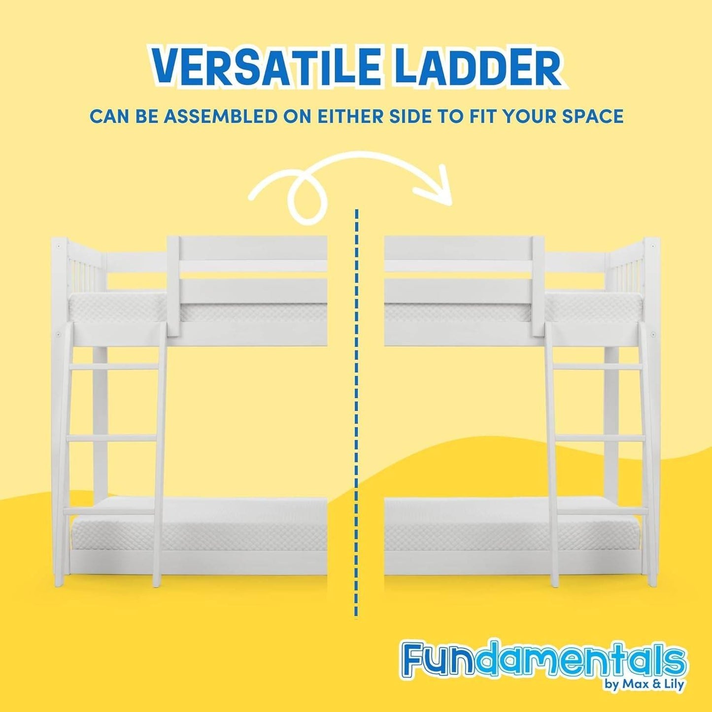 White Fundamental Twin Low Bunk Bed, Kids Solid Wood Modern Bed Frame - Loft&Timber