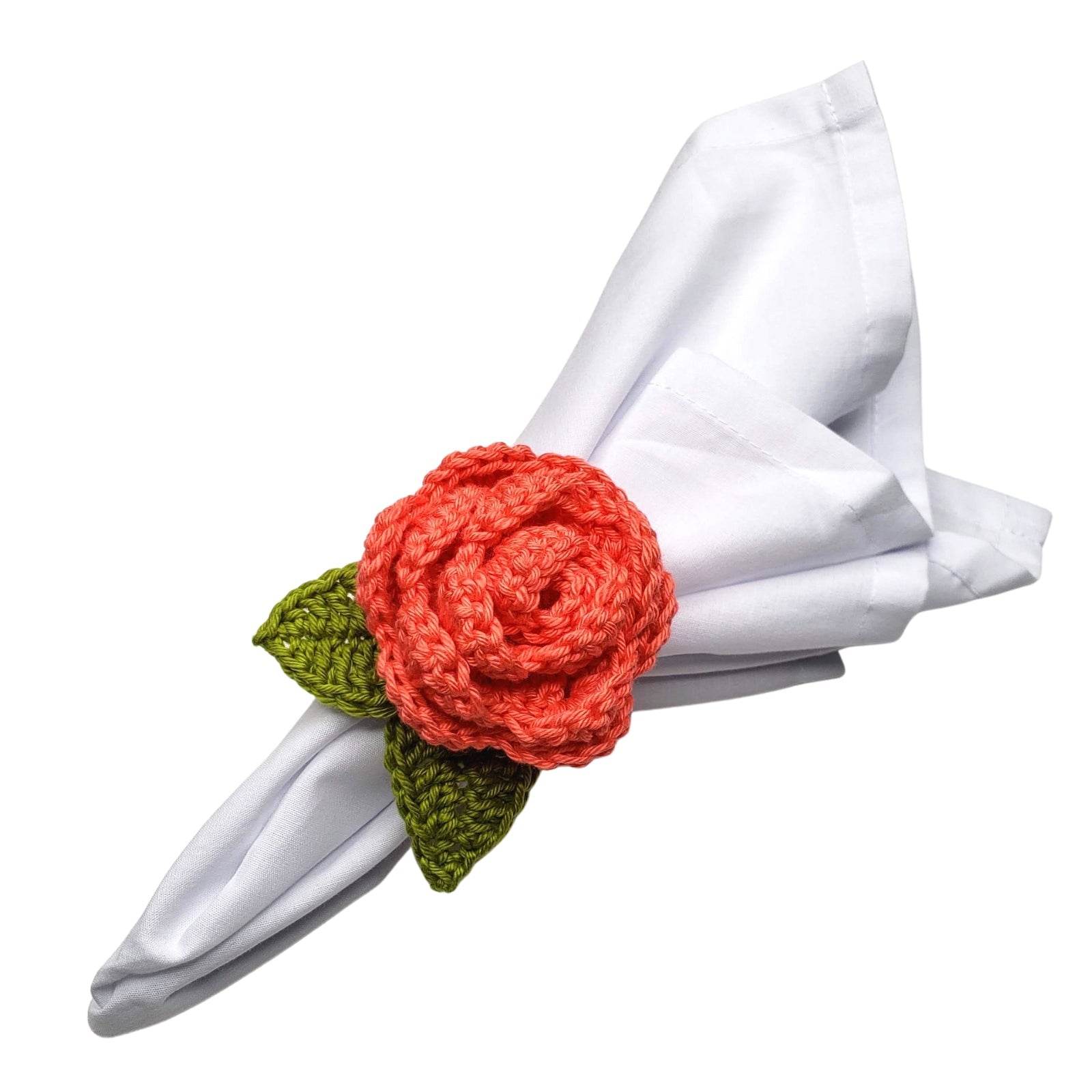 Charlo's Set of 4 Rose Salmon Crochet Rosebud Napkin Rings, High Quality Products, handmade, gifts, - Loft&Timber