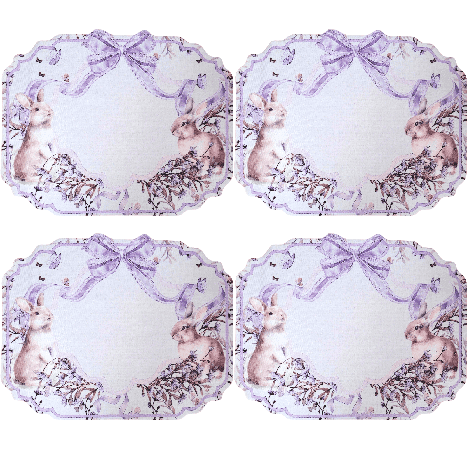 Set 4 Placemats Waterproof Lace Lilac Easter Bunny Gardens Non Slip Easy to Clean placemat, Reusable Placemats, Dining Table, TableSetting - Loft&Timber