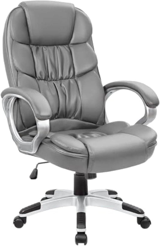 Office Chair High Back with Padded Armrests and Lumbar Support (Gray) - Loft&Timber